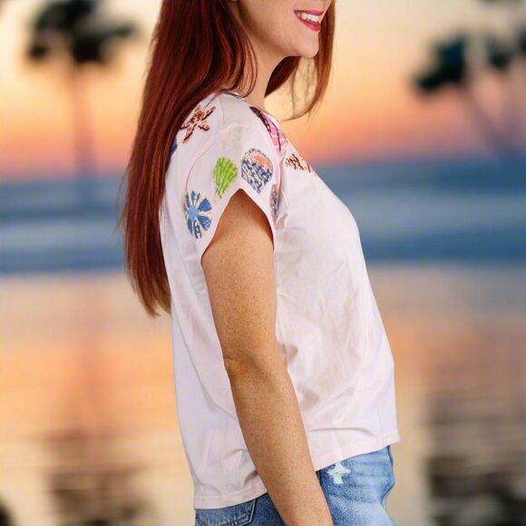 NWT Queen of Sparkles Light Pink Multi Shell Tee - Picture 2 of 5